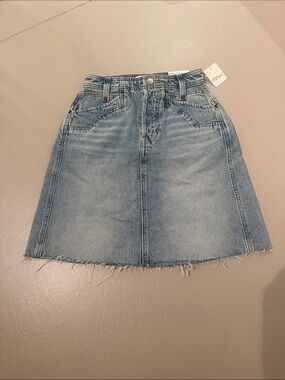 We The Free Light Blue Denim A-Line Mini Skirt